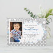 Boy Winter Wonderland Birthday Party Invitation Kaart (Staand voorkant)