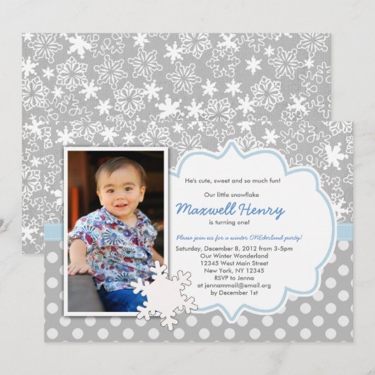 Boy Winter Wonderland Birthday Party Invitation Kaart (Voorkant / Achterkant)