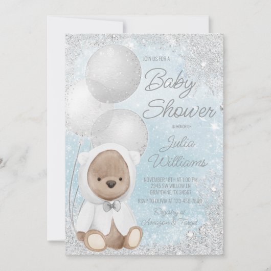 Boy Winter Wonderland Teddy Bear Baby shower Kaart (Voorkant)