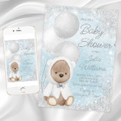 Boy Winter Wonderland Teddy Bear Baby shower Kaart
