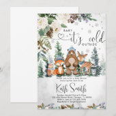 Boy Winter Woodland Baby shower Invitation Kaart (Voorkant / Achterkant)