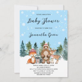 Boy Winter Woodland Baby shower Kaart