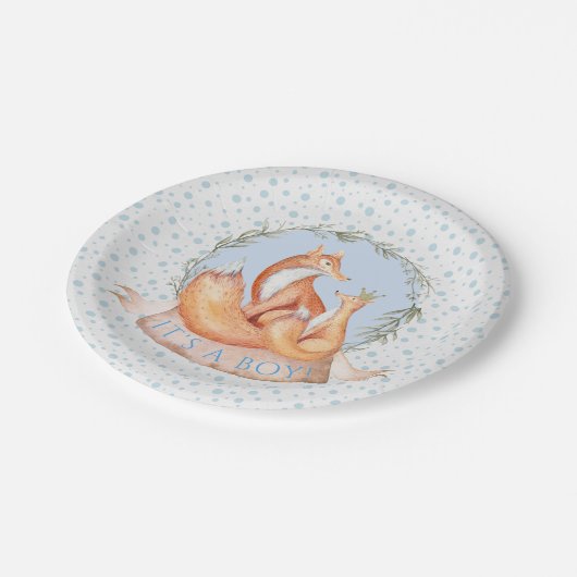 Boy Winter Woodland Fox Baby shower Papier Borden Papieren Bordje (Gekanteld)