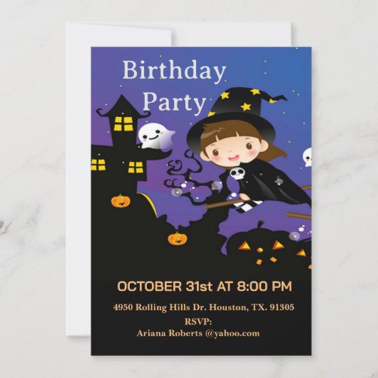 Boy Wizard op bezem Halloween Verjaardagsfeest Kaart (Voorkant)