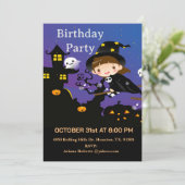 Boy Wizard op bezem Halloween Verjaardagsfeest Kaart (Staand voorkant)
