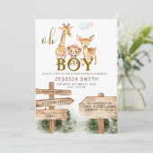 Boy Wood Forest Safari Animals Baby shower Kaart (Staand voorkant)