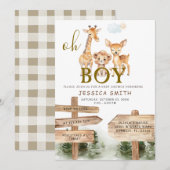 Boy Wood Forest Safari Animals Baby shower Kaart (Voorkant / Achterkant)