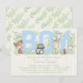 Boy Woodland Baby Animal Baby shower Kaart (Voorkant / Achterkant)