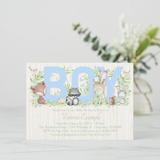Boy Woodland Baby Animal Baby shower Kaart (Staand voorkant)
