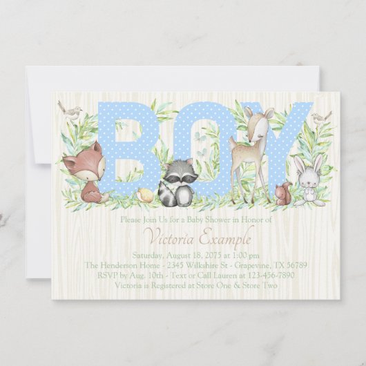 Boy Woodland Baby Animal Baby shower Kaart (Voorkant)