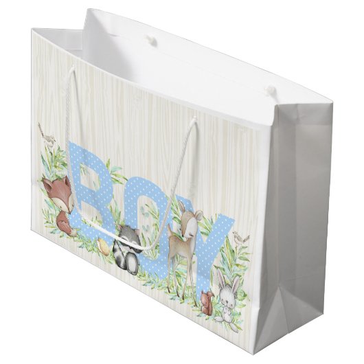 Boy Woodland Baby shower Groot Cadeauzakje (Voorkant Gekanteld)