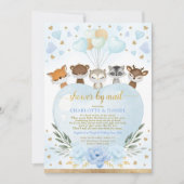 Boy Woodland Baby shower per post Blue Gold Hearts Kaart (Voorkant)