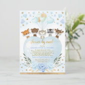 Boy Woodland Baby shower per post Blue Gold Hearts Kaart (Staand voorkant)