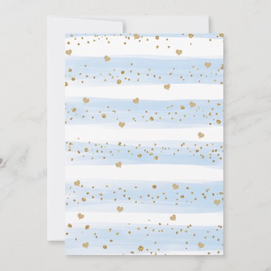 Boy Woodland Baby shower per post Blue Gold Hearts Kaart (Achterkant)