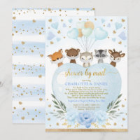 Boy Woodland Baby shower per post Blue Gold Hearts