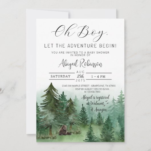 Boy Woodland Beer Oh Boy Baby shower Kaart (Voorkant)