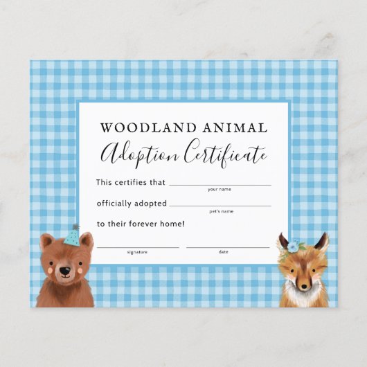 Boy Woodland Birthday Party Adoption Certificate (Voorkant)