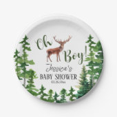 Boy Woodland Deer Baby shower Papieren Bordje (Voorkant)