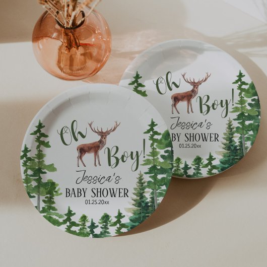Boy Woodland Deer Baby shower Papieren Bordje