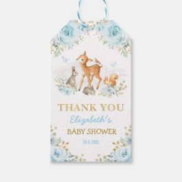 Boy Woodland Dieren Blauw Goud Bloemen gunsten Cadeaulabel