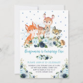 Boy Woodland Forest Navy Blue Floral 1e verjaardag Kaart (Voorkant)