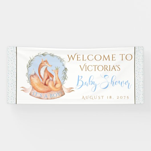 Boy Woodland Fox Herfst Winter Baby shower Banner (Horizontaal)