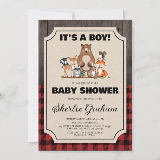 Boy Woodland Lumberjack Baby shower Kaart (Voorkant)