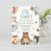Boy Woodland Pumpkin Animals Baby shower Kaart (Staand voorkant)