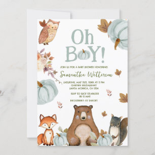 Boy Woodland Pumpkin Animals Baby shower Kaart