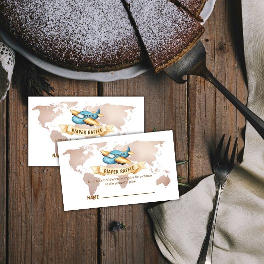 Boy World Map Airplane Diaper Raffle Baby Shower  Informatiekaartje