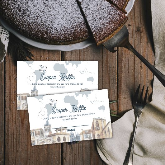 Boy World Map Airplane Diaper Raffle Baby Shower  Informatiekaartje