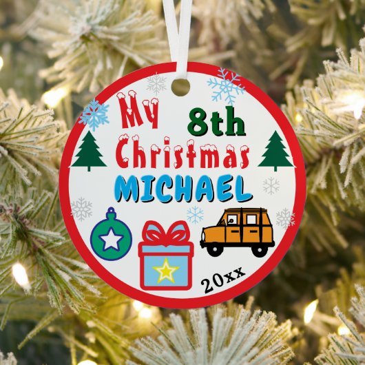 Boy Yearly Christmas Orange  Car Metalen Ornament (Insitu)