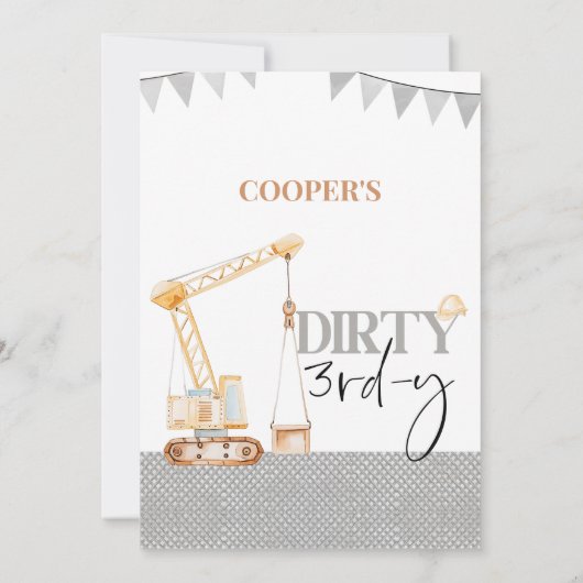 Boy Yellow Construction Dirty 3rd-y 3rd Verjaardag Kaart (Achterkant)