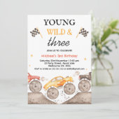 Boy Yellow Monster Truck Young Wild Drie Verjaarda Kaart (Staand voorkant)