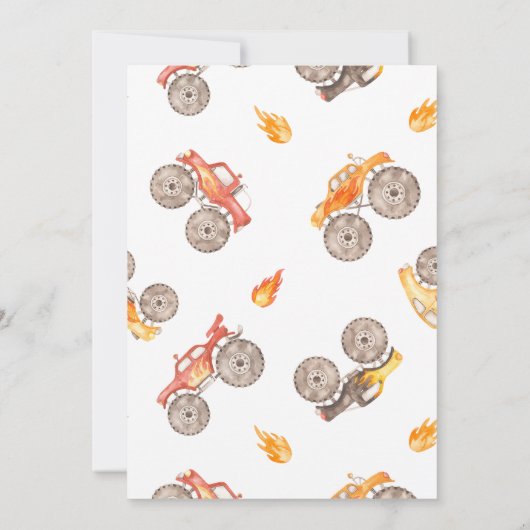 Boy Yellow Monster Truck Young Wild Drie Verjaarda Kaart (Achterkant)