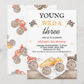 Boy Yellow Monster Truck Young Wild Drie Verjaarda Kaart (Voorkant / Achterkant)