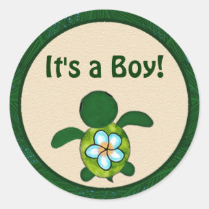 BOY Zee TURTLE Baby shower (Honu) 02B leeg #03 Ronde Sticker