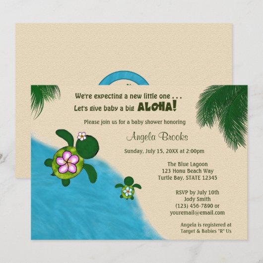 BOY Zee TURTLE Baby shower nodigt BLUE (Honu) 02A  Kaart (Voorkant / Achterkant)