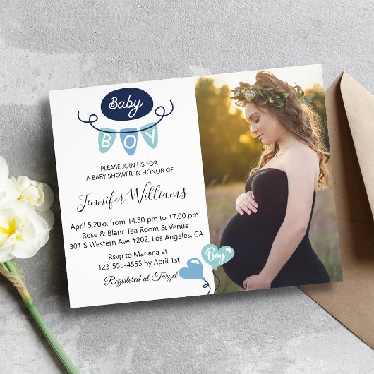 boycot baby shower minimalistische fotouitnodiging flyer