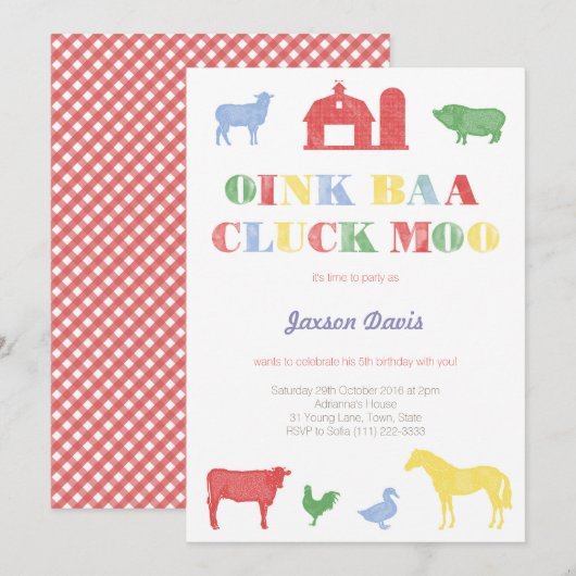 boycot , zoo party , boerderij nodigt uit kaart (Voorkant / Achterkant)