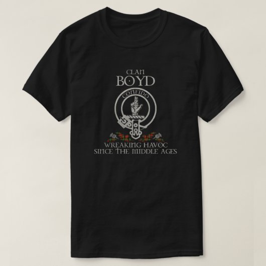 Boyd Clan crest Schotse achternaam tartan Thistle T-shirt (Design voorkant)