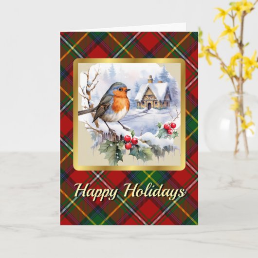Boyd Crest & Tartan w/Robin gepersonaliseerd Kaart (Gele Bloem)