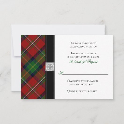 Boyd Tartan Scottish Celtic Wedding RSVP Antwoord Kaart (Voorkant)