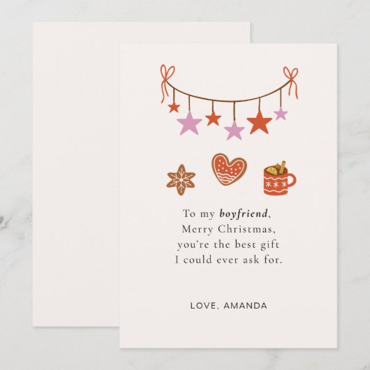 Boyfriend Christmas Card Cute Personalized Feestdagenkaart (Voorkant / Achterkant)