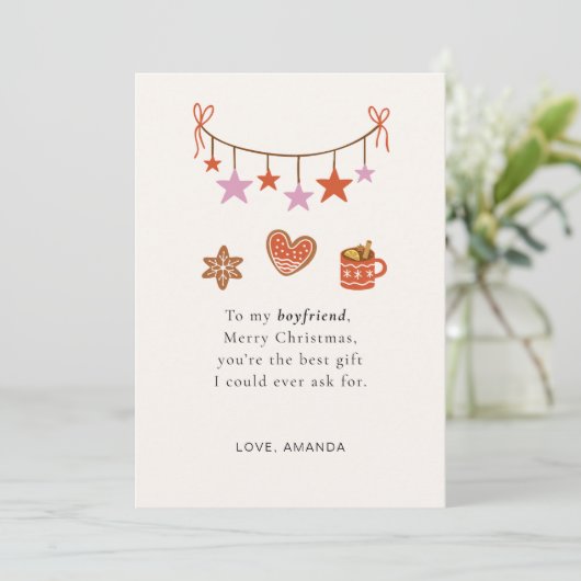 Boyfriend Christmas Card Cute Personalized Feestdagenkaart (Staand voorkant)