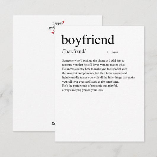 Boyfriend Definition Valentijnsdag Kaart (Voorkant / Achterkant)