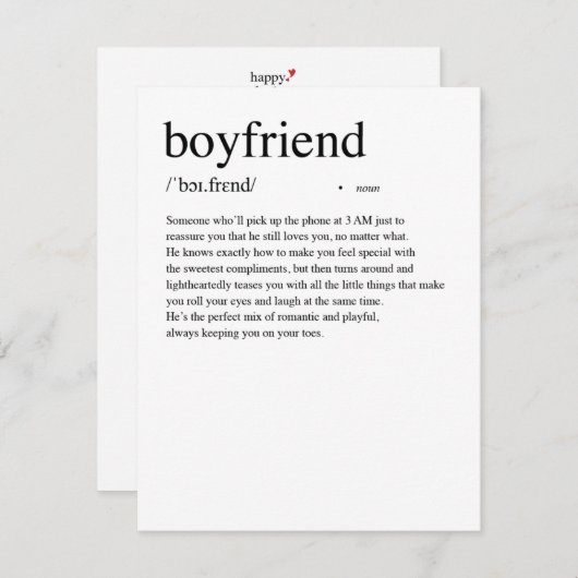 Boyfriend Definition Valentijnsdag Kaart (Voorkant / Achterkant)