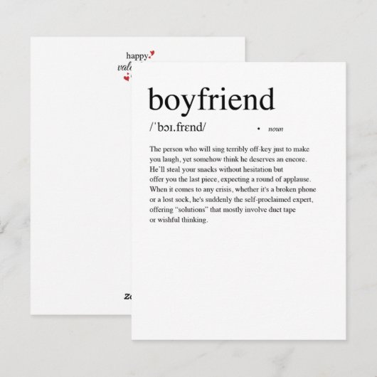 Boyfriend Definition Valentijnsdag Kaart (Voorkant / Achterkant)
