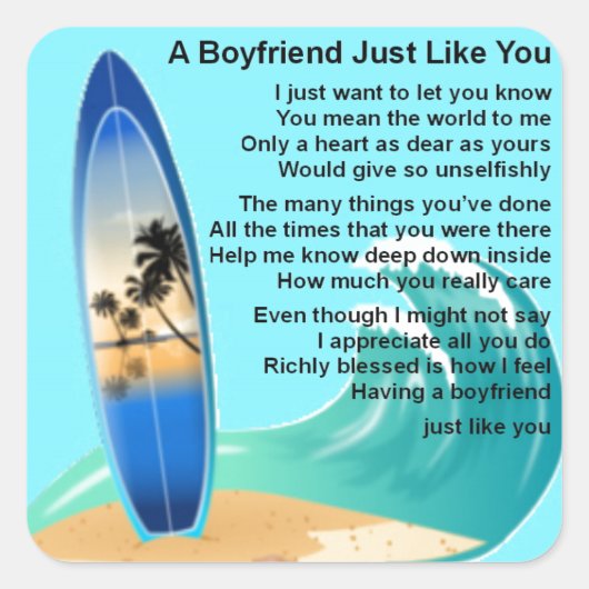 Boyfriend Gedicht - Surfen Design Vierkante Sticker (Voorkant)