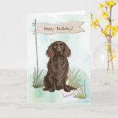 Boykin Spaniel Breed Hond Onder Verjaardagsbord Kaart (Gele Bloem)